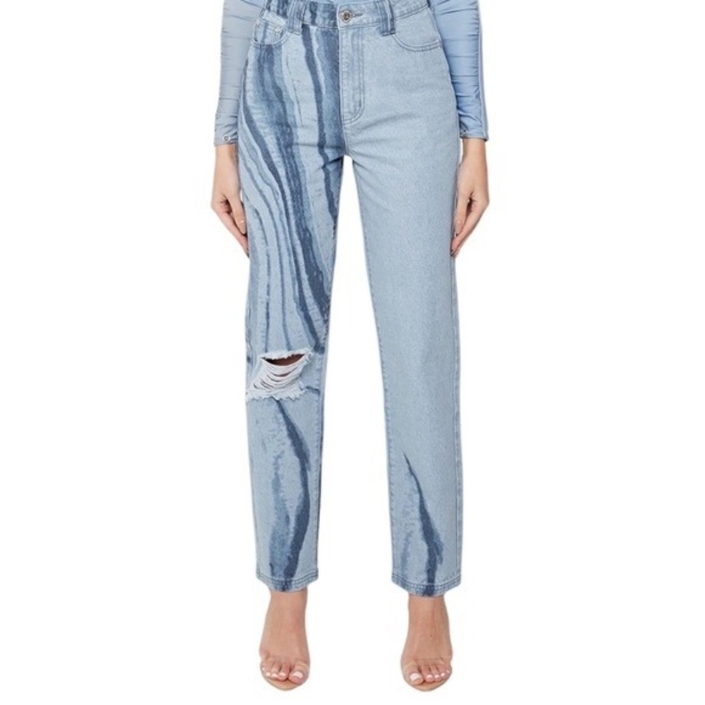 Maniere De Voir‎ Distressed Marble Dye Straight Leg Jeans 10 NWT US 6